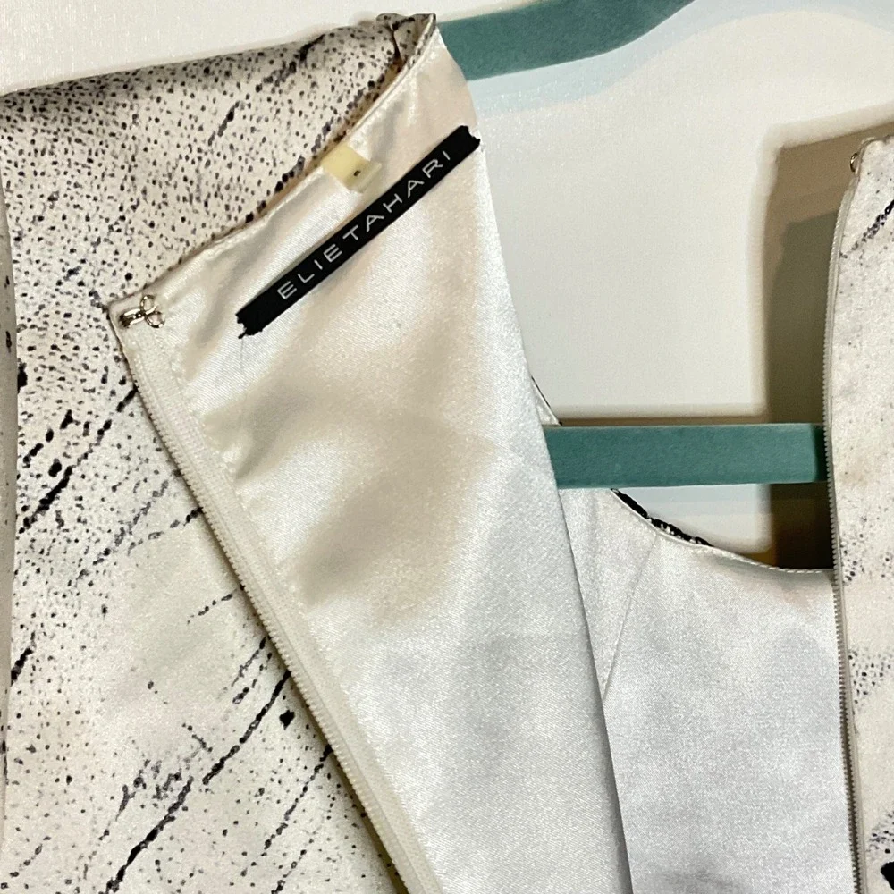 ELIE TAHARI Women's silk blouse top shirt black white cream cap sleeve Small - Picture 4 of 6